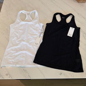 2 NWTs- 925 Fit Twist and Shout Tanks White & Black Small Mesh Sporty Athleisure